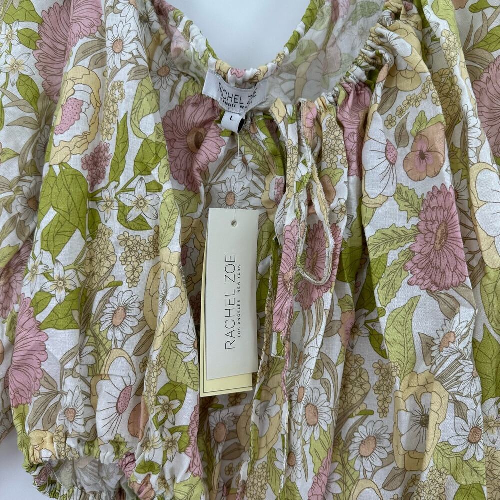 Rachel Zoe size‎ Large crop top balloon sleeve linen blend floral top shirt NWT - Picture 5 of 6